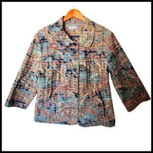 Vintage 90's Analogy Artsy Jacket Blue Textured Paisley Multicolor Abstract Wome